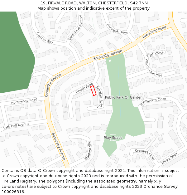 19, FIRVALE ROAD, WALTON, CHESTERFIELD, S42 7NN: Location map and indicative extent of plot