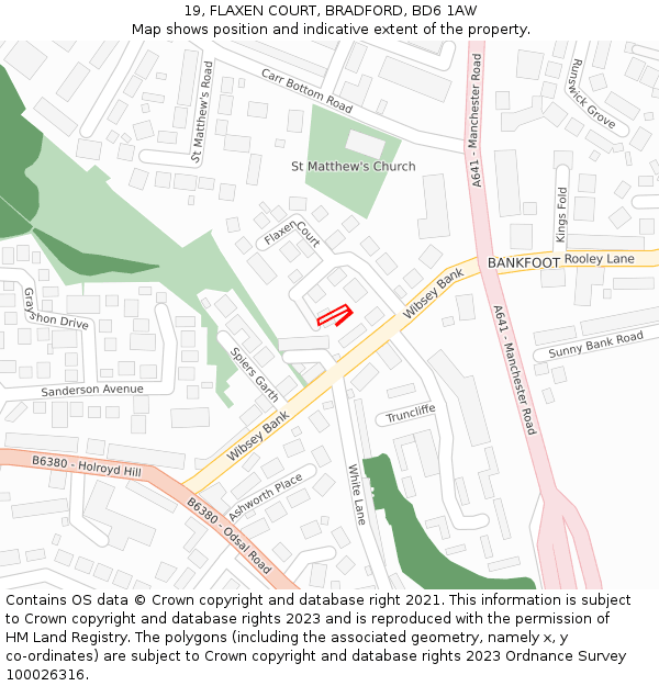 19, FLAXEN COURT, BRADFORD, BD6 1AW: Location map and indicative extent of plot