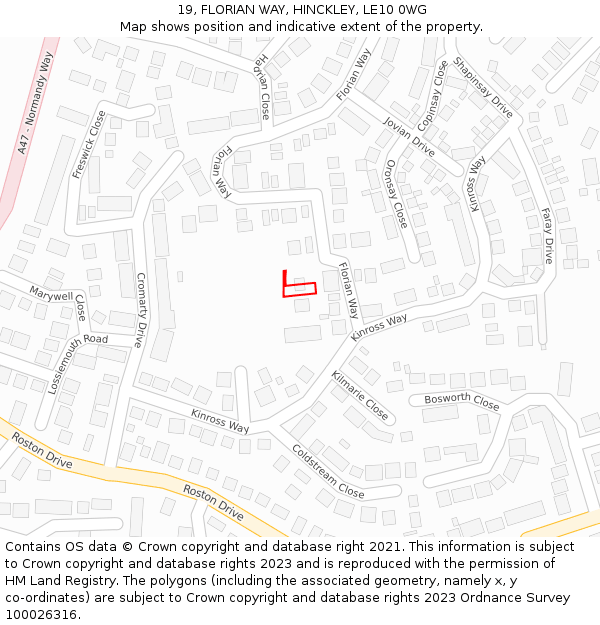 19, FLORIAN WAY, HINCKLEY, LE10 0WG: Location map and indicative extent of plot