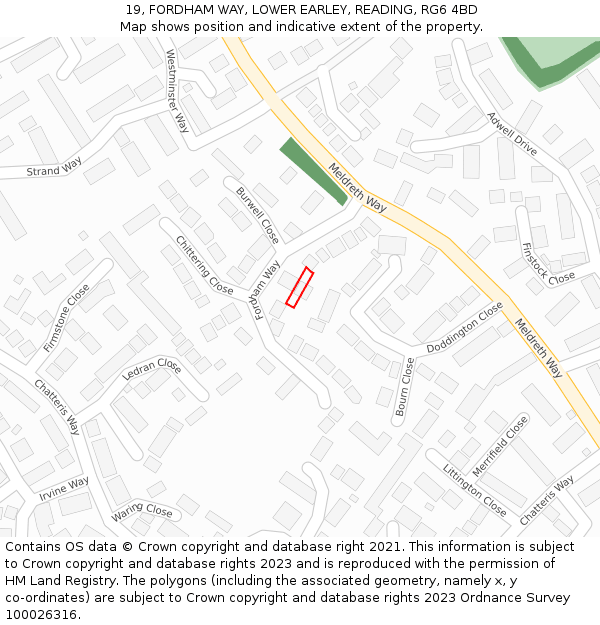 19, FORDHAM WAY, LOWER EARLEY, READING, RG6 4BD: Location map and indicative extent of plot