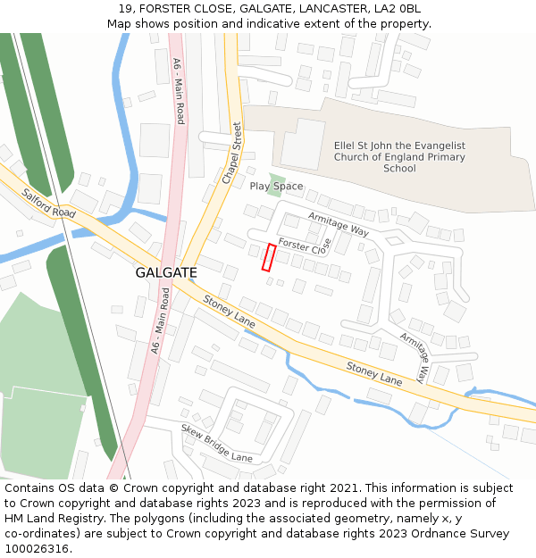 19, FORSTER CLOSE, GALGATE, LANCASTER, LA2 0BL: Location map and indicative extent of plot