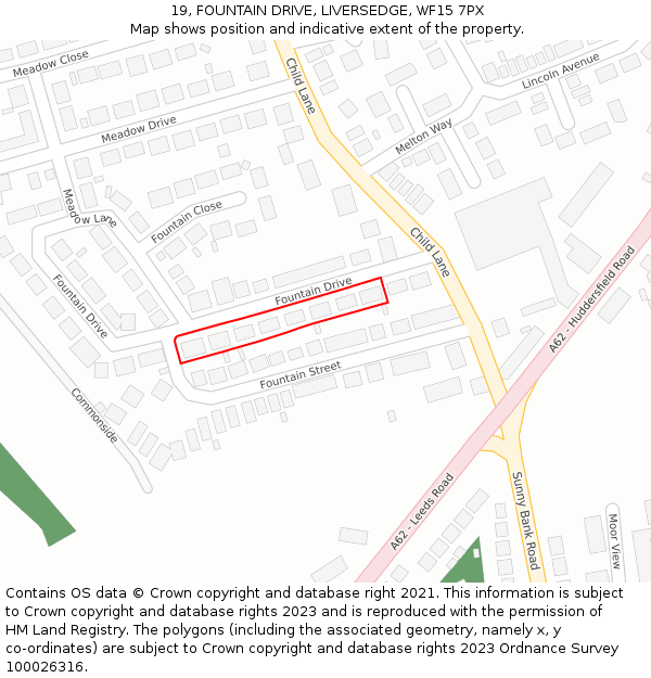 19, FOUNTAIN DRIVE, LIVERSEDGE, WF15 7PX: Location map and indicative extent of plot