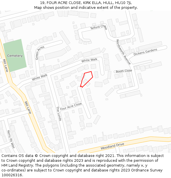 19, FOUR ACRE CLOSE, KIRK ELLA, HULL, HU10 7JL: Location map and indicative extent of plot