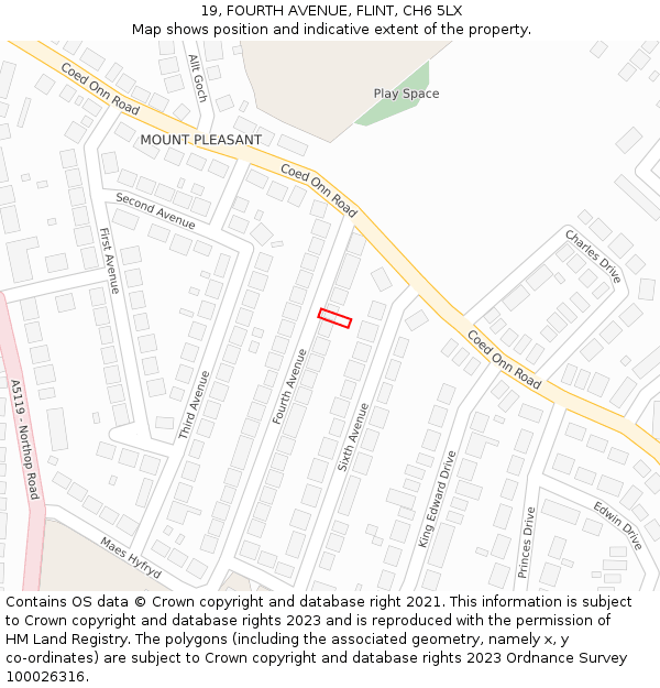 19, FOURTH AVENUE, FLINT, CH6 5LX: Location map and indicative extent of plot