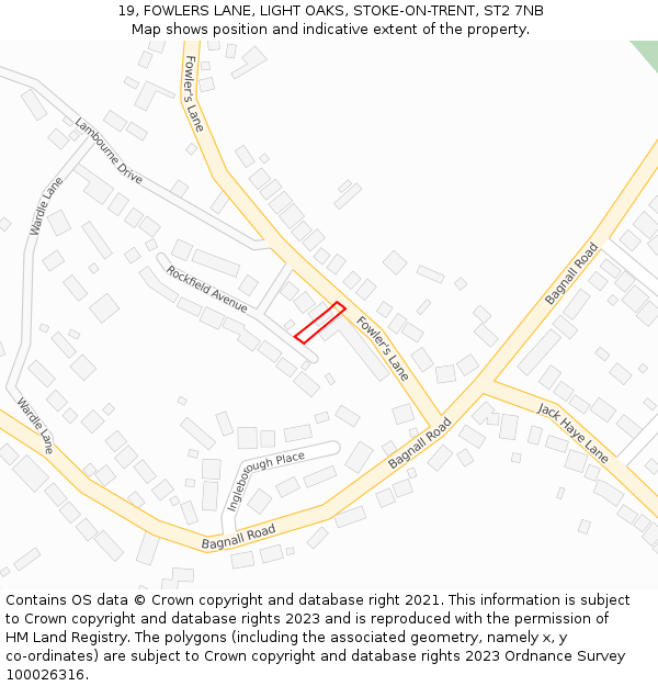 19, FOWLERS LANE, LIGHT OAKS, STOKE-ON-TRENT, ST2 7NB: Location map and indicative extent of plot