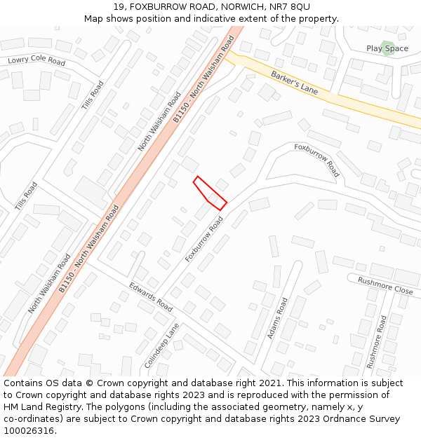 19, FOXBURROW ROAD, NORWICH, NR7 8QU: Location map and indicative extent of plot