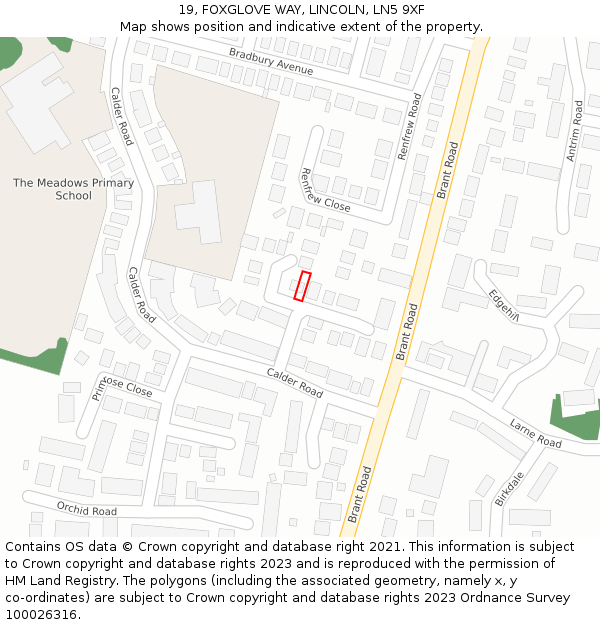 19, FOXGLOVE WAY, LINCOLN, LN5 9XF: Location map and indicative extent of plot