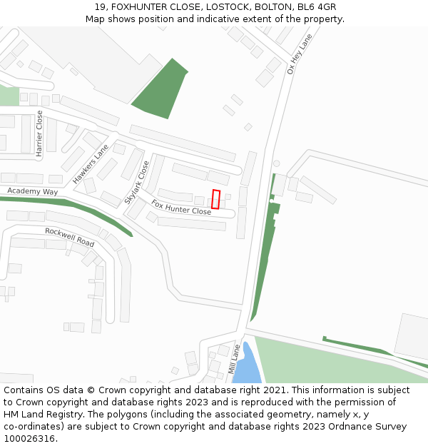 19, FOXHUNTER CLOSE, LOSTOCK, BOLTON, BL6 4GR: Location map and indicative extent of plot