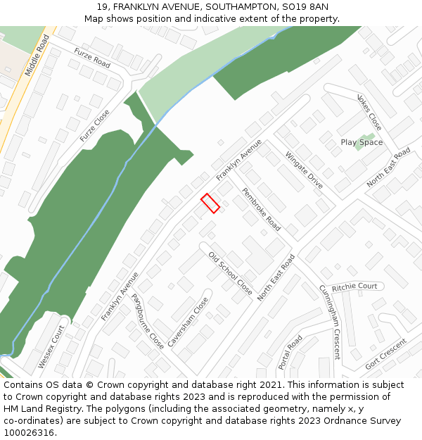 19, FRANKLYN AVENUE, SOUTHAMPTON, SO19 8AN: Location map and indicative extent of plot