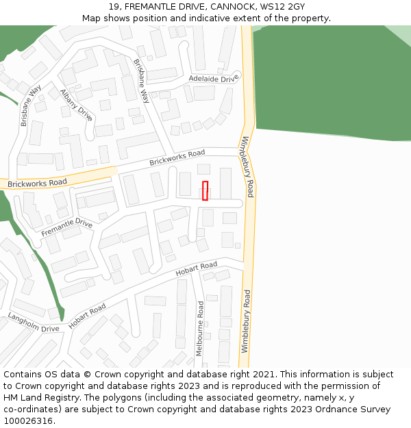 19, FREMANTLE DRIVE, CANNOCK, WS12 2GY: Location map and indicative extent of plot