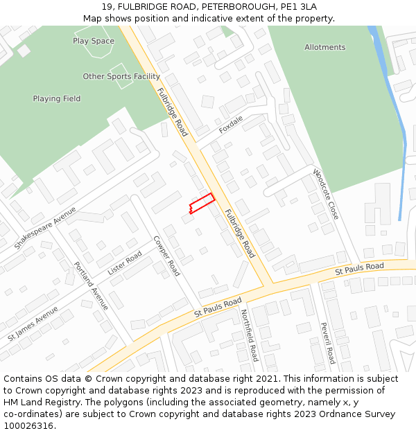 19, FULBRIDGE ROAD, PETERBOROUGH, PE1 3LA: Location map and indicative extent of plot