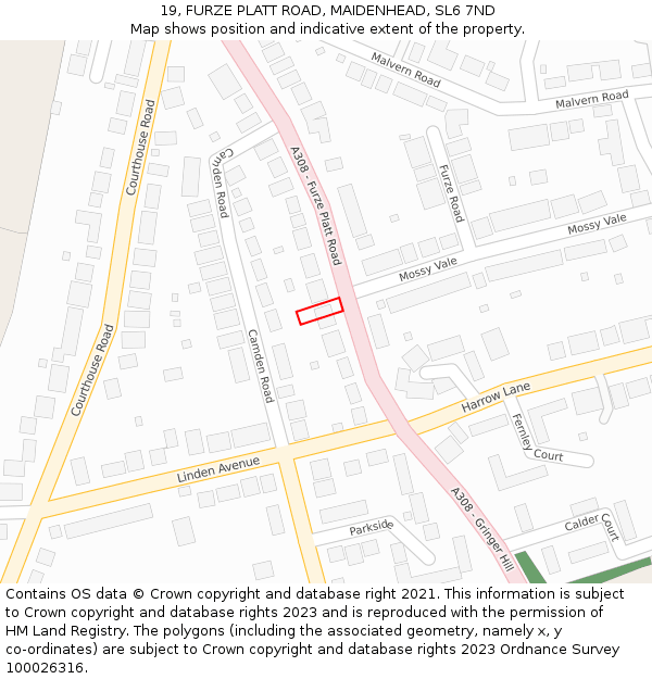 19, FURZE PLATT ROAD, MAIDENHEAD, SL6 7ND: Location map and indicative extent of plot