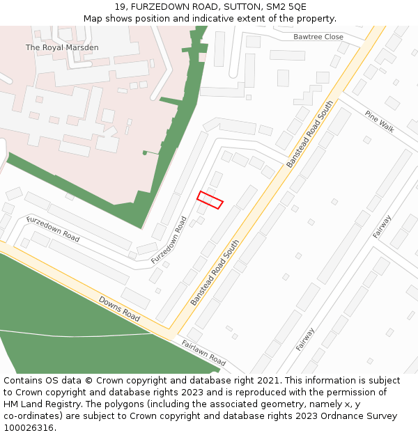 19, FURZEDOWN ROAD, SUTTON, SM2 5QE: Location map and indicative extent of plot