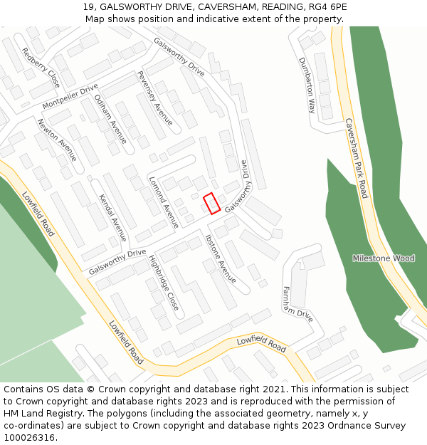 19, GALSWORTHY DRIVE, CAVERSHAM, READING, RG4 6PE: Location map and indicative extent of plot