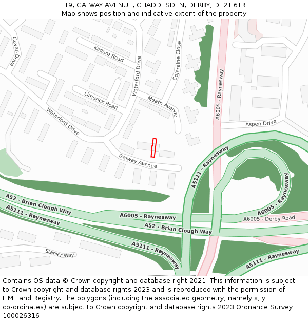 19, GALWAY AVENUE, CHADDESDEN, DERBY, DE21 6TR: Location map and indicative extent of plot