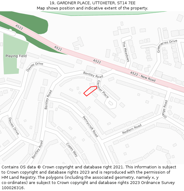 19, GARDNER PLACE, UTTOXETER, ST14 7EE: Location map and indicative extent of plot