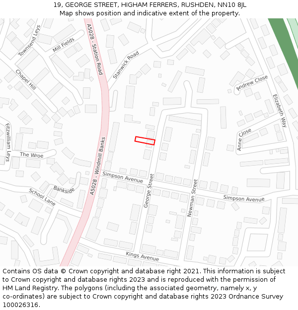 19, GEORGE STREET, HIGHAM FERRERS, RUSHDEN, NN10 8JL: Location map and indicative extent of plot