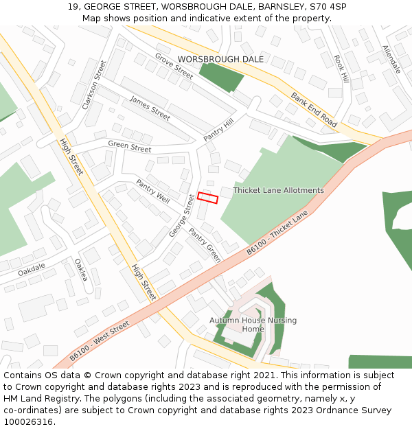 19, GEORGE STREET, WORSBROUGH DALE, BARNSLEY, S70 4SP: Location map and indicative extent of plot