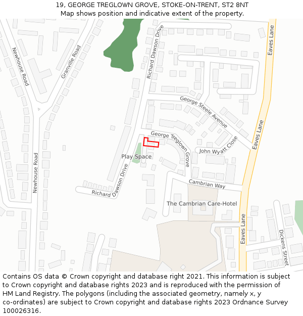 19, GEORGE TREGLOWN GROVE, STOKE-ON-TRENT, ST2 8NT: Location map and indicative extent of plot