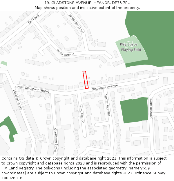 19, GLADSTONE AVENUE, HEANOR, DE75 7PU: Location map and indicative extent of plot