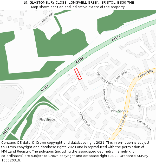 19, GLASTONBURY CLOSE, LONGWELL GREEN, BRISTOL, BS30 7HE: Location map and indicative extent of plot