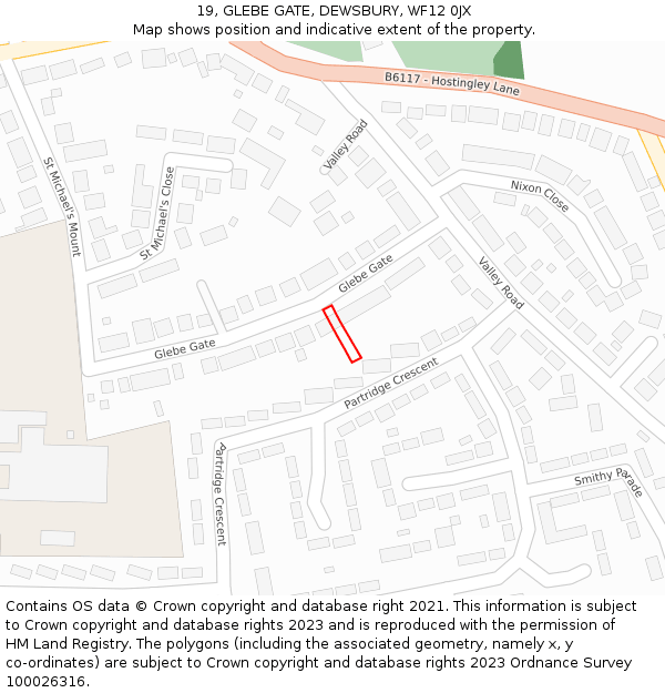 19, GLEBE GATE, DEWSBURY, WF12 0JX: Location map and indicative extent of plot