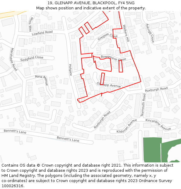 19, GLENAPP AVENUE, BLACKPOOL, FY4 5NG: Location map and indicative extent of plot