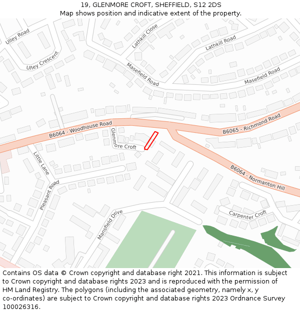 19, GLENMORE CROFT, SHEFFIELD, S12 2DS: Location map and indicative extent of plot
