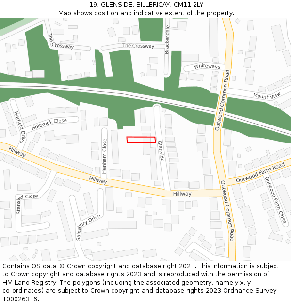 19, GLENSIDE, BILLERICAY, CM11 2LY: Location map and indicative extent of plot