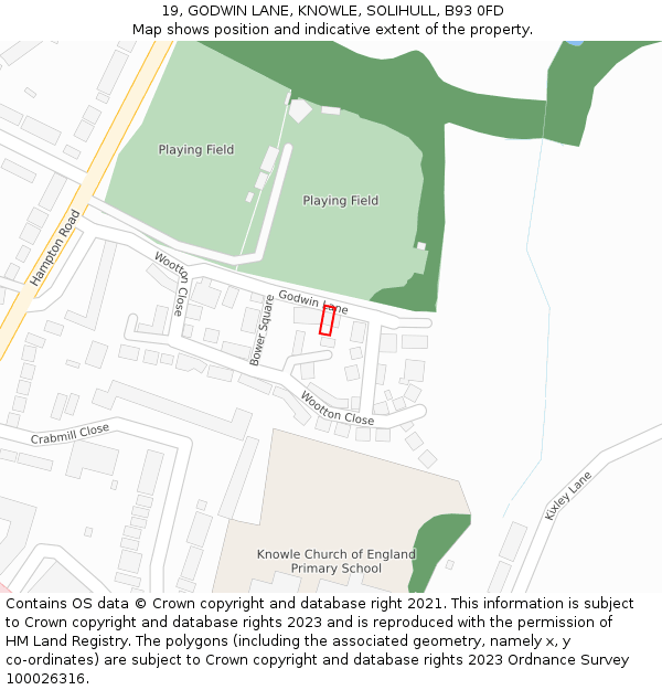 19, GODWIN LANE, KNOWLE, SOLIHULL, B93 0FD: Location map and indicative extent of plot