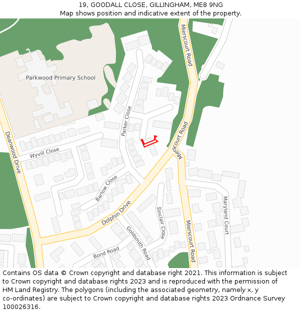 19, GOODALL CLOSE, GILLINGHAM, ME8 9NG: Location map and indicative extent of plot