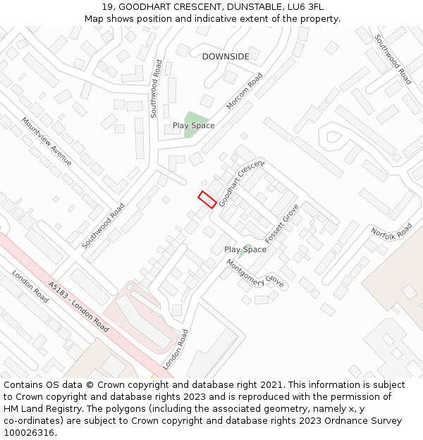 19, GOODHART CRESCENT, DUNSTABLE, LU6 3FL: Location map and indicative extent of plot