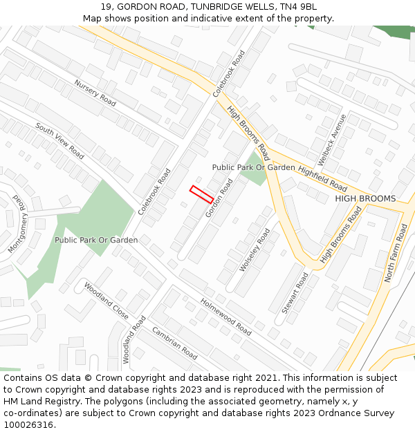 19, GORDON ROAD, TUNBRIDGE WELLS, TN4 9BL: Location map and indicative extent of plot