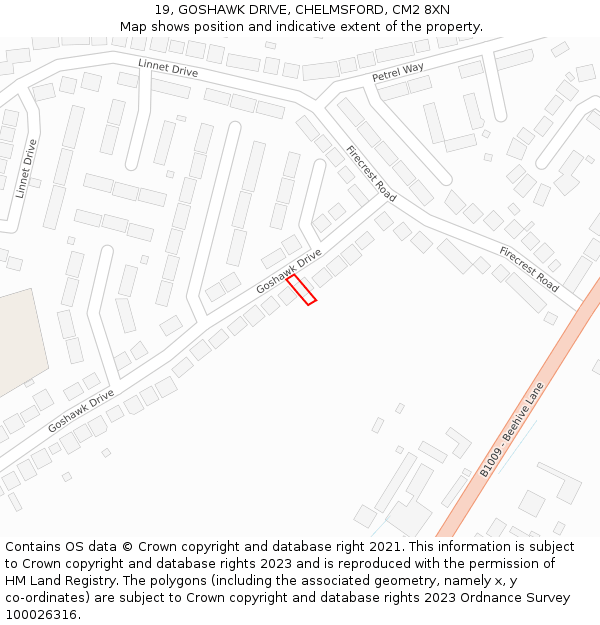 19, GOSHAWK DRIVE, CHELMSFORD, CM2 8XN: Location map and indicative extent of plot
