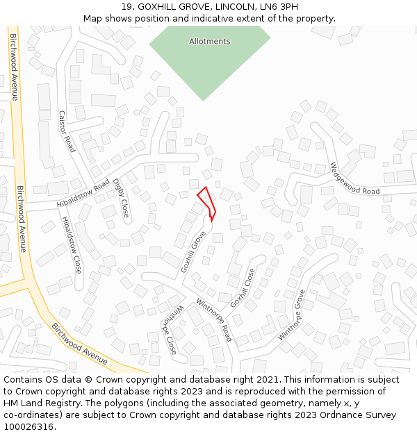 19, GOXHILL GROVE, LINCOLN, LN6 3PH: Location map and indicative extent of plot