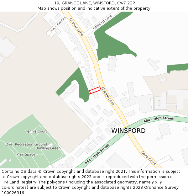 19, GRANGE LANE, WINSFORD, CW7 2BP: Location map and indicative extent of plot