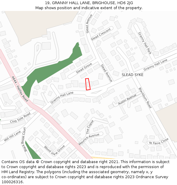 19, GRANNY HALL LANE, BRIGHOUSE, HD6 2JG: Location map and indicative extent of plot