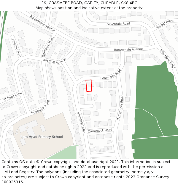 19, GRASMERE ROAD, GATLEY, CHEADLE, SK8 4RG: Location map and indicative extent of plot