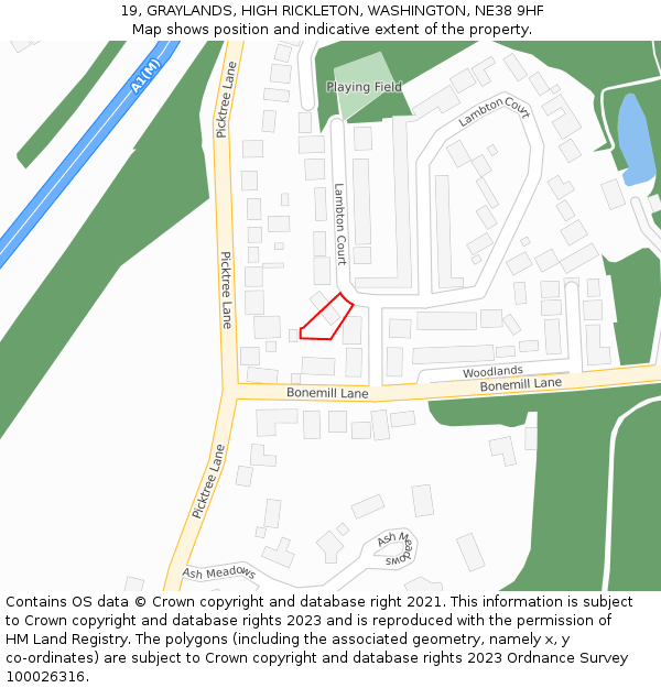 19, GRAYLANDS, HIGH RICKLETON, WASHINGTON, NE38 9HF: Location map and indicative extent of plot