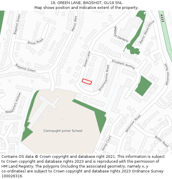 19, GREEN LANE, BAGSHOT, GU19 5NL: Location map and indicative extent of plot