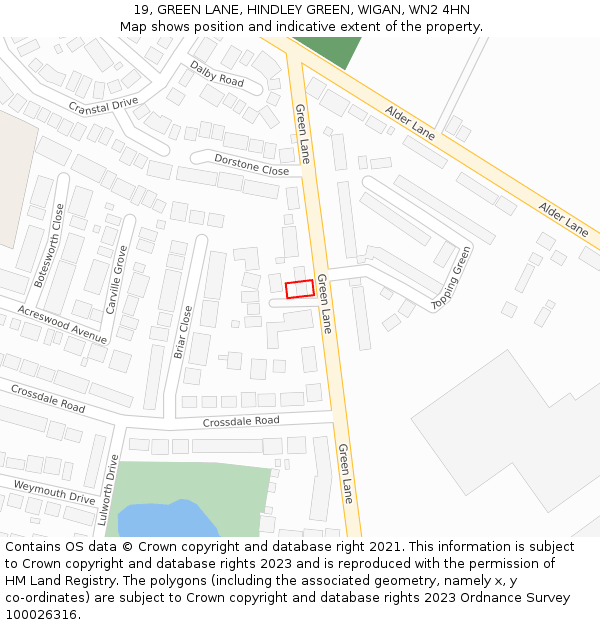 19, GREEN LANE, HINDLEY GREEN, WIGAN, WN2 4HN: Location map and indicative extent of plot