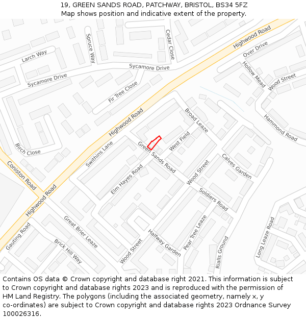 19, GREEN SANDS ROAD, PATCHWAY, BRISTOL, BS34 5FZ: Location map and indicative extent of plot