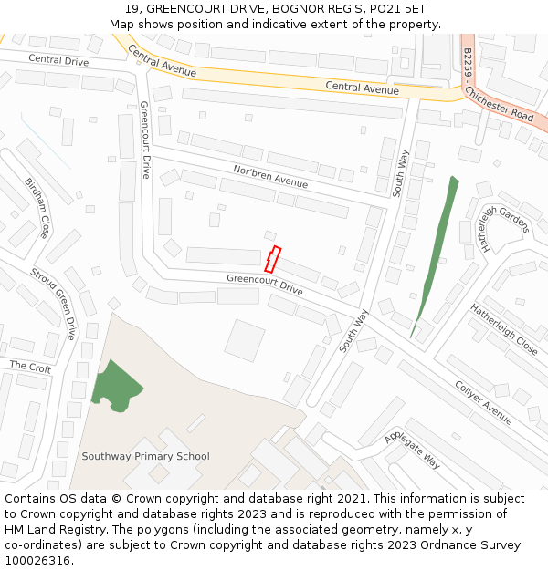 19, GREENCOURT DRIVE, BOGNOR REGIS, PO21 5ET: Location map and indicative extent of plot
