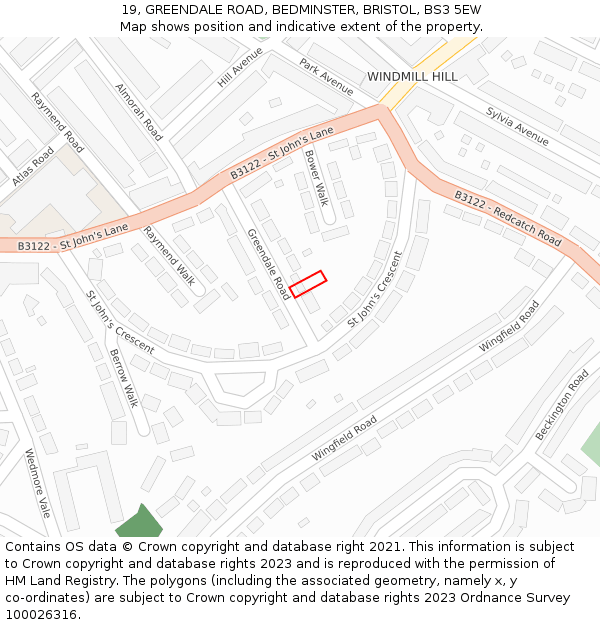19, GREENDALE ROAD, BEDMINSTER, BRISTOL, BS3 5EW: Location map and indicative extent of plot