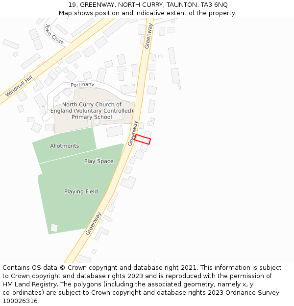 19, GREENWAY, NORTH CURRY, TAUNTON, TA3 6NQ: Location map and indicative extent of plot