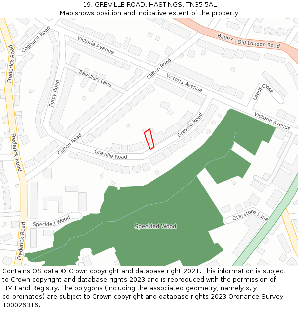 19, GREVILLE ROAD, HASTINGS, TN35 5AL: Location map and indicative extent of plot