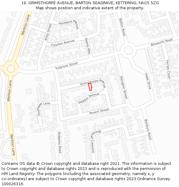 19, GRIMSTHORPE AVENUE, BARTON SEAGRAVE, KETTERING, NN15 5ZG: Location map and indicative extent of plot