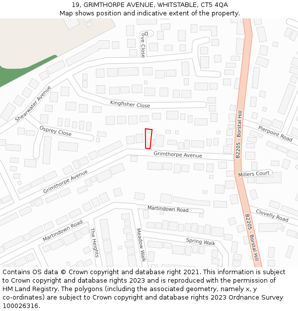 19, GRIMTHORPE AVENUE, WHITSTABLE, CT5 4QA: Location map and indicative extent of plot