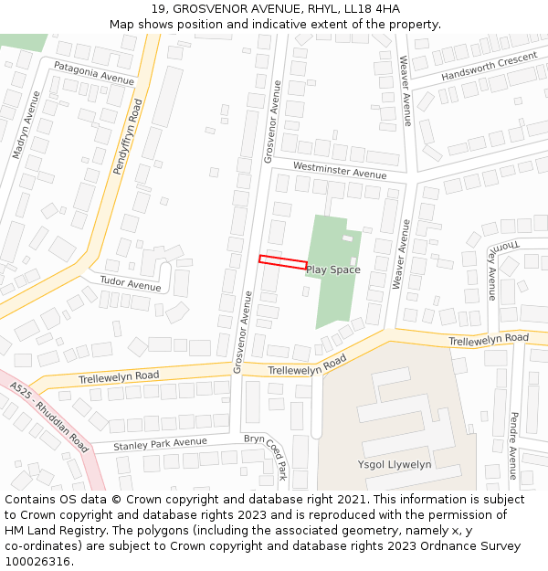 19, GROSVENOR AVENUE, RHYL, LL18 4HA: Location map and indicative extent of plot