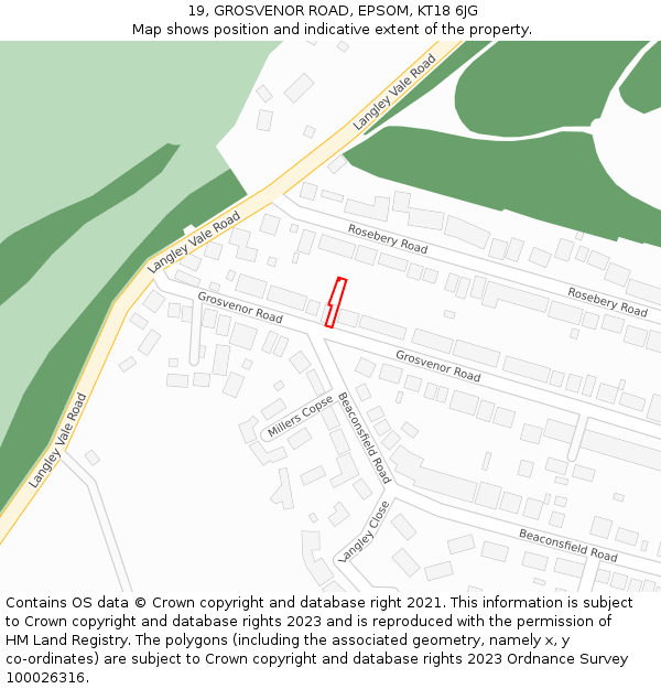 19, GROSVENOR ROAD, EPSOM, KT18 6JG: Location map and indicative extent of plot